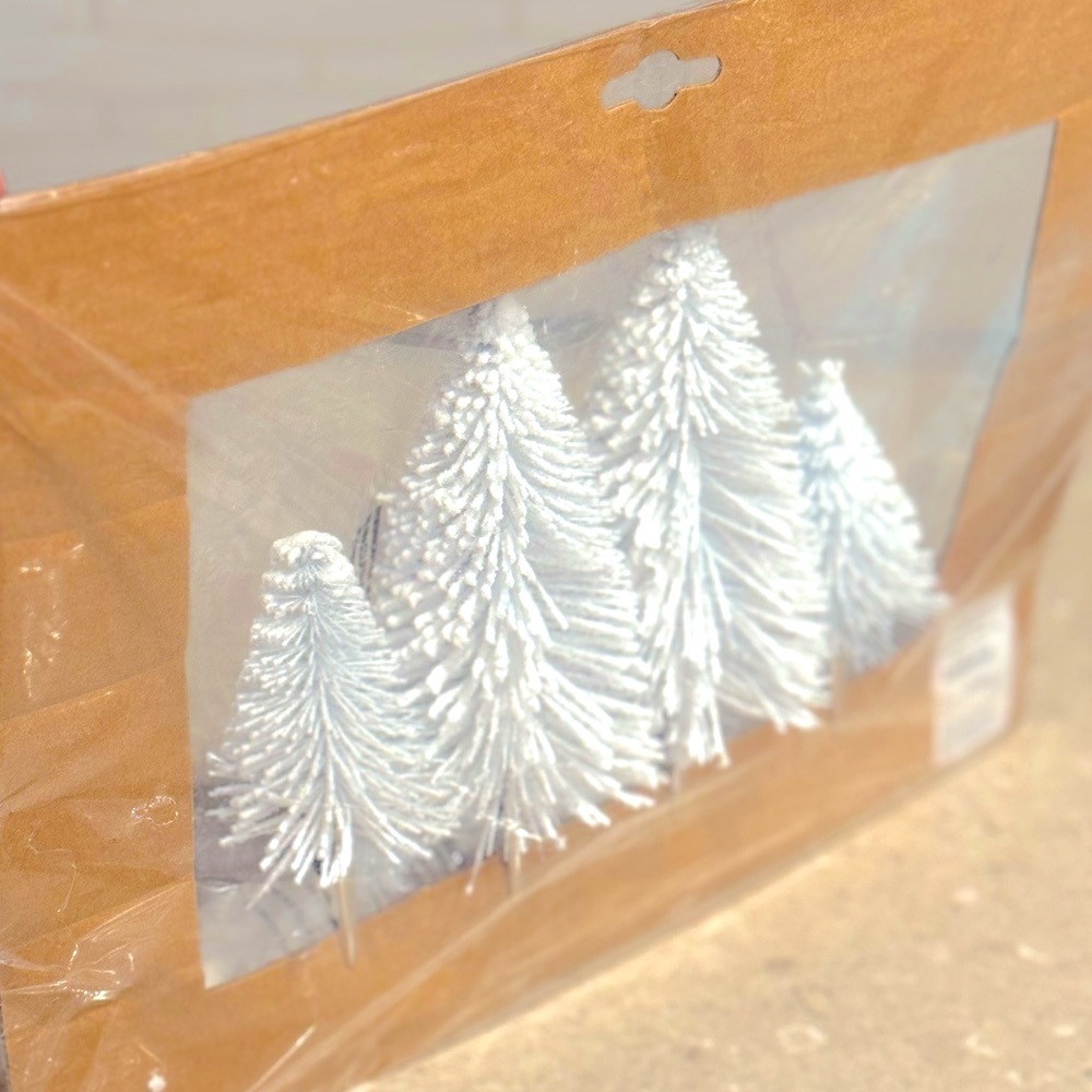 Set of 4 clip on White Brush Christmas Trees
